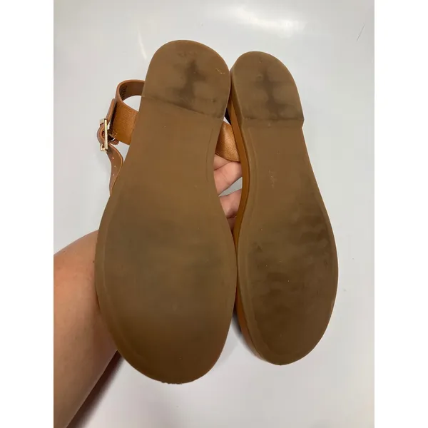 Steve Madden Ripken Sandals Womens 7M Brown Excellent Leather Ankle Strap Flat - Image 6