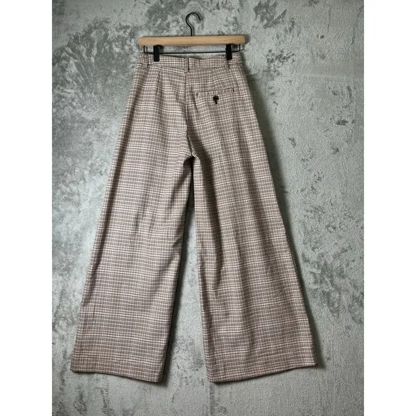 Maeve Anthropologie Avery Pleated Wide Leg Plaid Trousers Pants Size 0 Preppy - Image 3