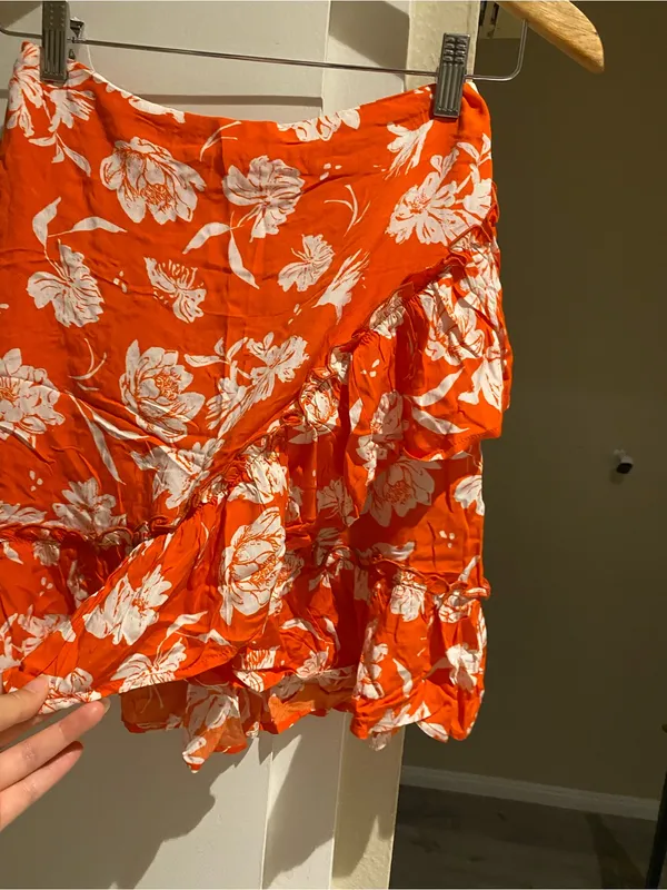 Free People Orange Floral set with tie-Back Cami Top and ruffled mini skirt, xs - Image 5