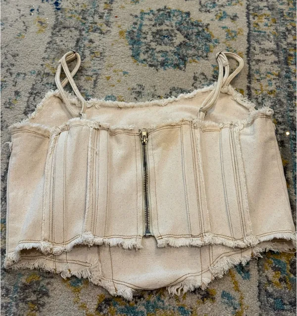 Beige Denim Top Tan Size M - Image 2