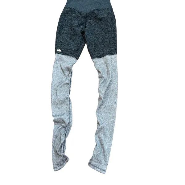 ALO Yoga Grey High Waist‎ Ribbed Knit Lounge Leggings Ruched Small Dance Workout - Image 3
