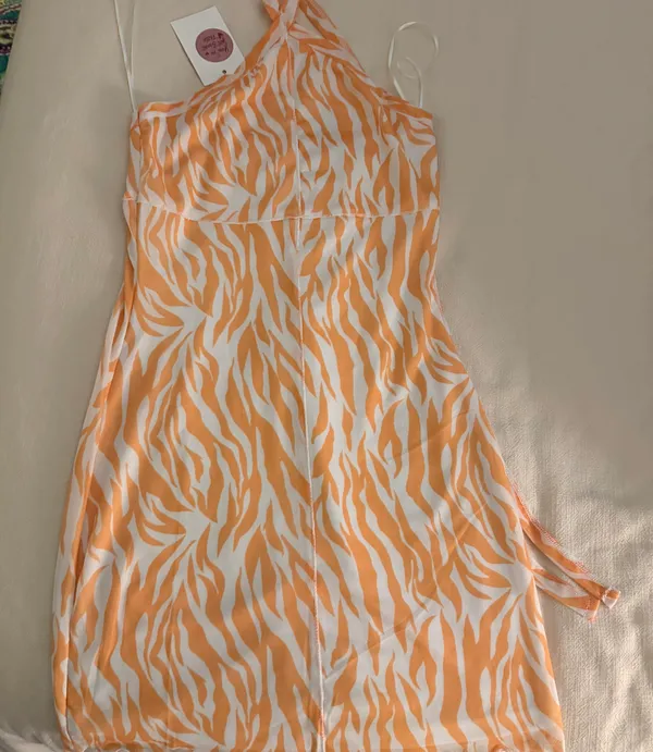 Animal Print Halter Dress Orange - Image 3