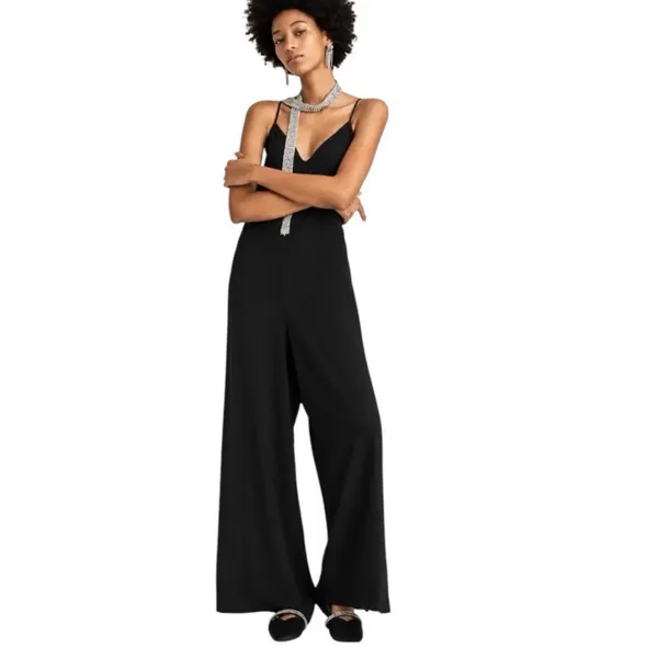 Anthropologie Hutch Mega Wide Leg Jumpsuit Black Size Small Spaghetti Strap - Image 5