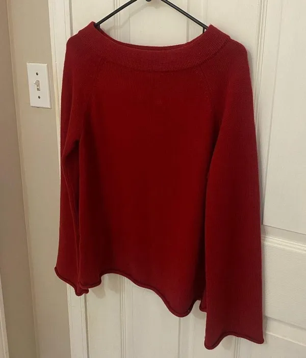LOFT Boatneck Rolled Hem Rabbit Hair Sweater in Deep Red - Image 2