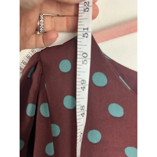 Bobeau Polka Dot Dara Midi Dress Puff Sleeve Ruffle Hem Burgundy Teal Size M - Image 6