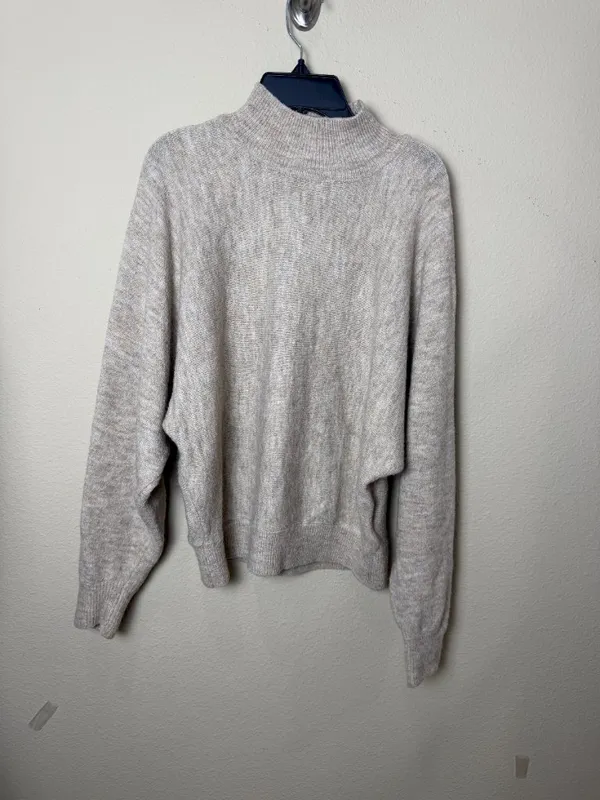 H&M Mock Neck Oatmeal Tan Bat Wing Sweater Neutral Size Small - Image 8
