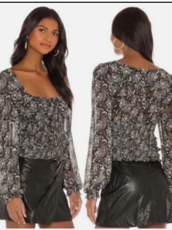 Free People Lolitta Paisley Top Blouse Peasant Floral Sheer Size Medium - Image 2