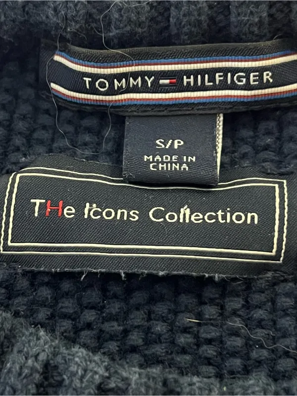Tommy Hilfiger The Icons Collection Cable Knit Sweater Crew Hem Slits Navy S - Image 4