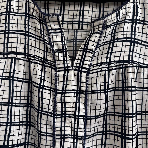 J. Crew Blue and White Boxy Blouse with Mandarin Collar - Image 2