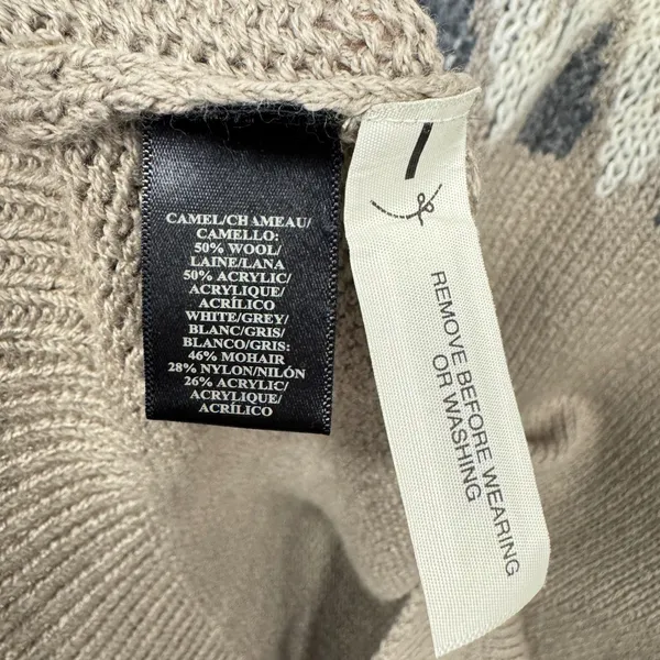 Ann Taylor Fair Isle Wool Mohair Blend Sweater Camel Grey White Small‎ - Image 9