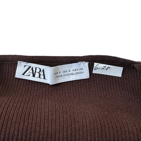 Zara Top Womens Small Ribbed Crop Halter Spaghetti Strap Brown Sleeveless | 6-28 - Image 3
