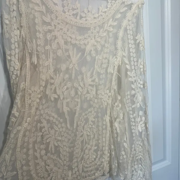 Vivid Collection Ivory Lace Top OS Hippie Romantic Sheer Floral Festival Fairy - Image 3