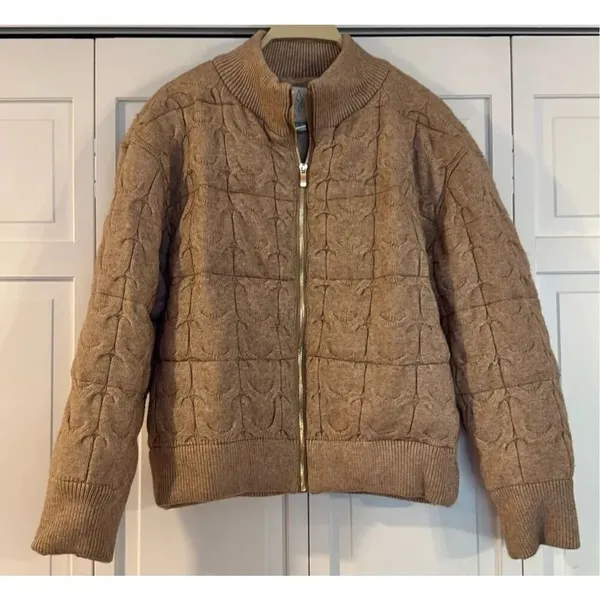 Joie tan puffer cableknit bomber style jacket M - Image 3