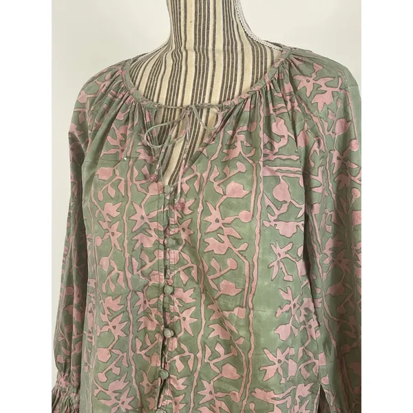 Cleobella Geen Pink Whitley Ruffle Sleeve Button Front Top Size Small - Image 3