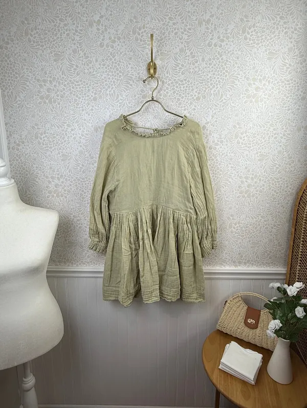 Free People Sage Green 100% Cotton Babydoll Living For It Dress - Size - Small - Image 2