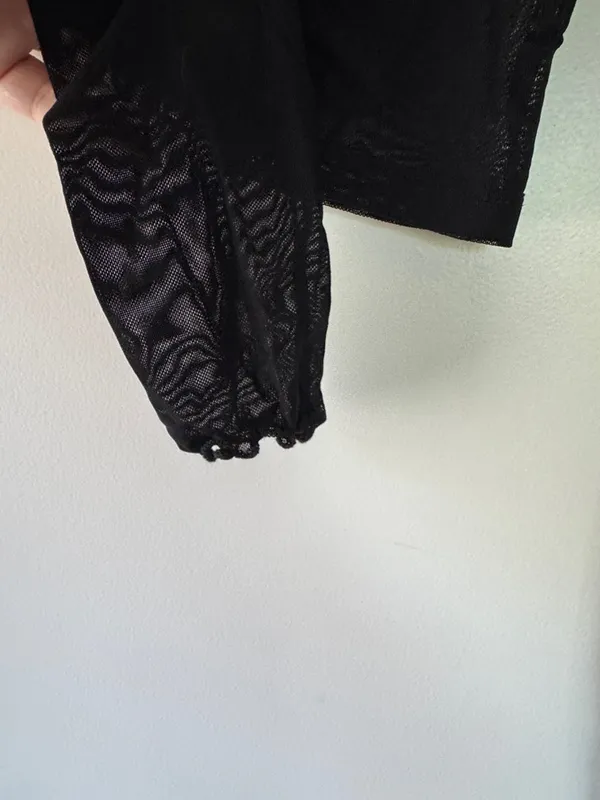 Sheer Black Long-Sleeve Crop Top / AA75 - Image 3