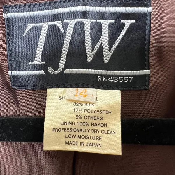 Vintage TJW Women's Blazer 14 Brown Herringbone Wool Silk Tweed Made‎ in Japan - Image 2