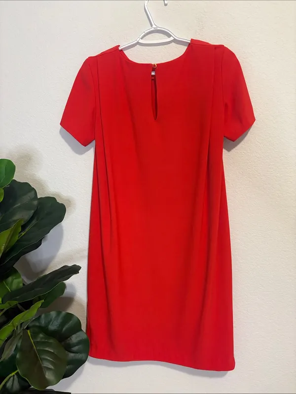 Classic coral Red Short-Sleeve Shift Dress size 4 - Image 5