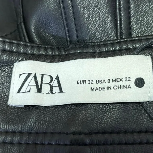 Zara Black Faux Vegan Leather Straight Wide Leg High Rise Crop Trousers Pants 0 - Image 4