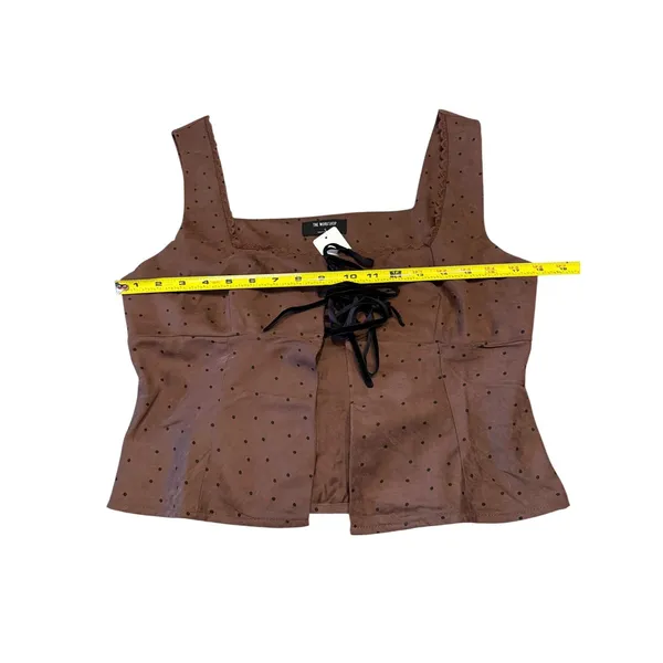 Open Front Milkmaid Top Brown Black Polka Dot Cutesy Coquette Cottagecore Size L - Image 7