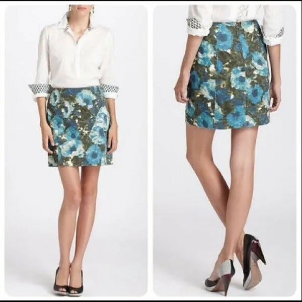 Anthropologie Postmark‎ Calabria Watercolor Floral Corduroy Skirt Size 00 - Image 2