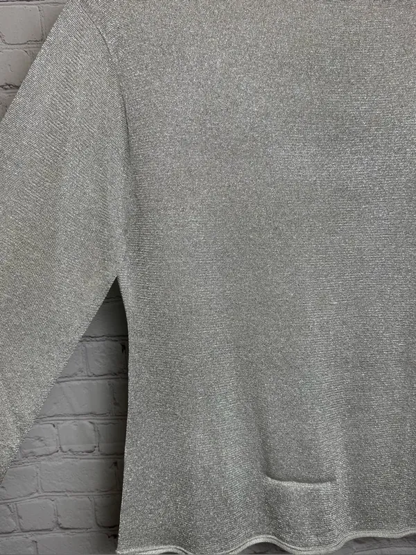 J. Crew Silver shimmer sweater roll down collar pullover sweater glam Large - Image 4