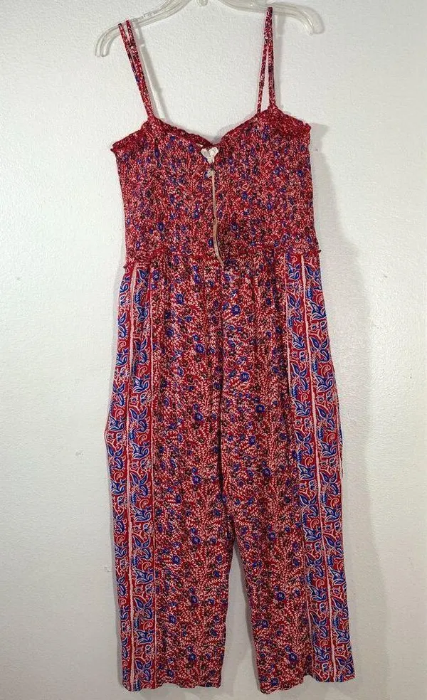 Fat Face Red Natalie Meadow Floral Milkmaid Cottagecore Wide Leg Jumpsuit Sz 12 - Image 4