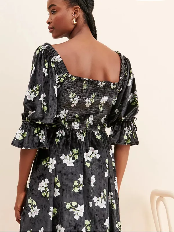 Hutch Black Velvet Floral Ruched Square Neck Mini Dress Size M Whimsigoth - Image 2