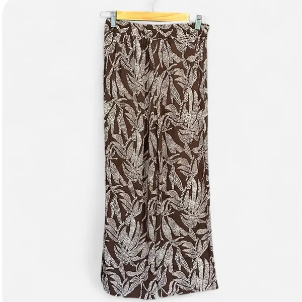 DeFacto 100% Viscose Chocolate Brown Botanical Wide Leg Pants Small Boho Resort - Image 11