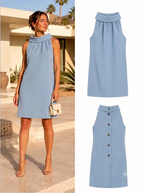 Sail to Sable Light Blue Sleeveless High-Neck Mini Dress - Image 2