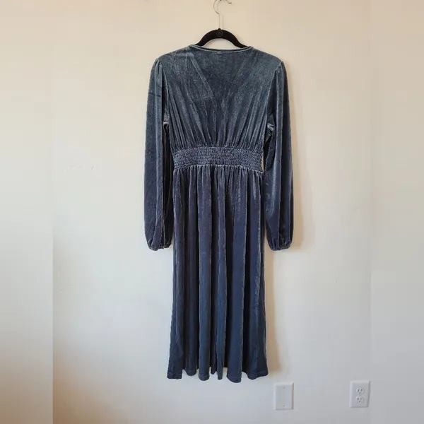 Blue Velvet Midi Dress Cottage Peasant Fairy Ethereal Whimsigoth Hippie Gypsy S - Image 6