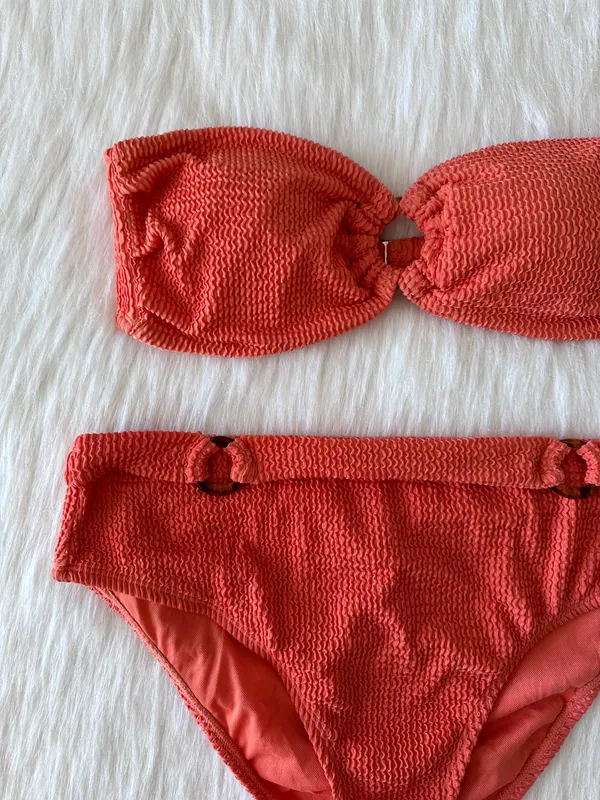 Time & Tru Bandeau High Waist Textured Bikini Set - Image 4