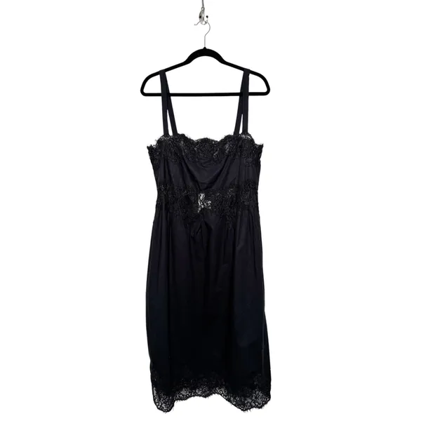 J. Crew Regenerative Cotton Black Lace Trim Midi Dress Size L CA667 - Image 3