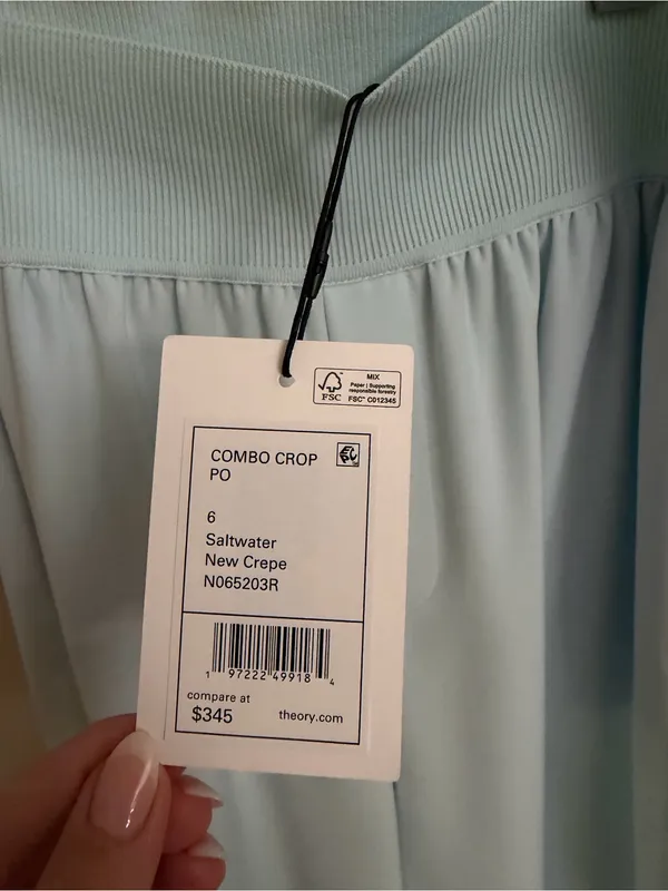 NWT Theory Pants Women's Size 6 Pull On Crepe Soft Pastel Blue Flowy - Image 5