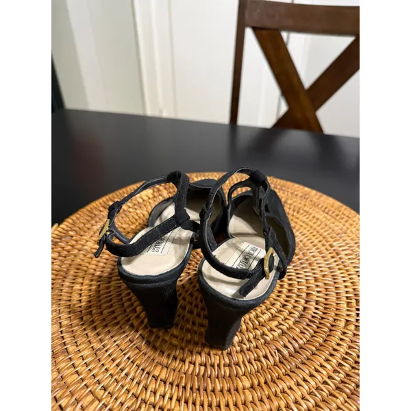 Studio Roma Black Suede Slingback‎ Pumps T-Strap Block Heel Brazil Size 6.5 36 - Image 7