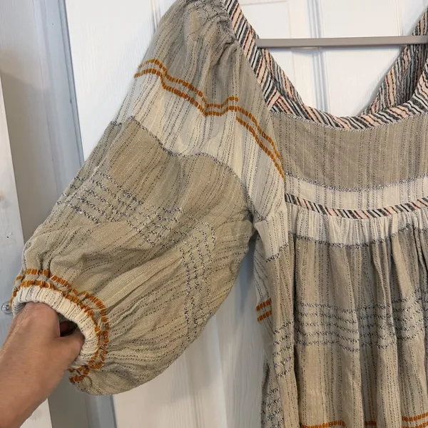 Free People Mini Dress Cozy Striped Puff‎ Sleeve Boho Fairy Sz S Open Tie Back - Image 5