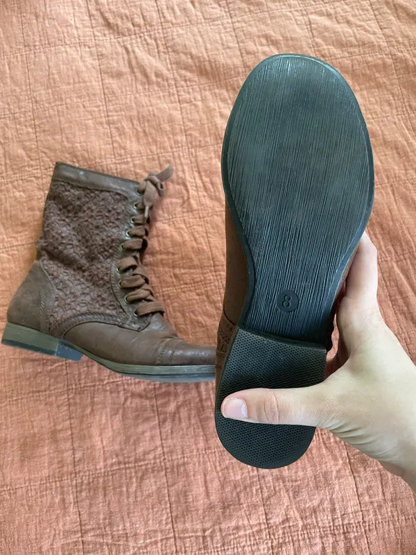 American Eagle Y2K Brown Lace Crochet Combat Boots - Image 4