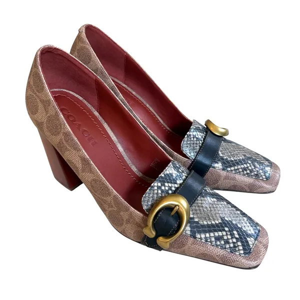Coach Jade Block‎ Heel Pumps Women 8.5 Leather Snakeskin Career Luxury Preppy - Image 2