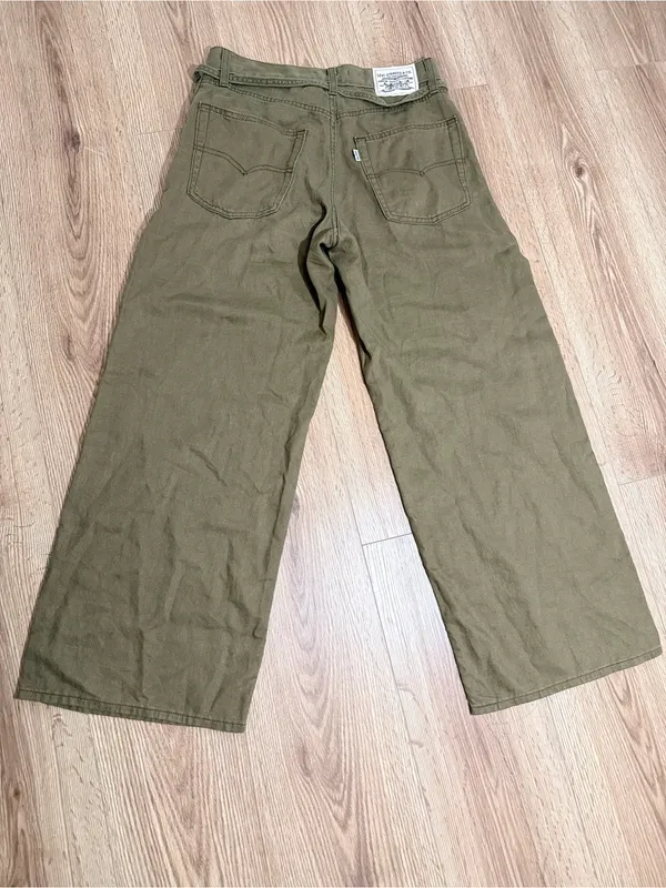 Levis Premium XL Straight Olive Green Baggy Wide Leg‎ Pants W26 L29 Y2K - Image 2