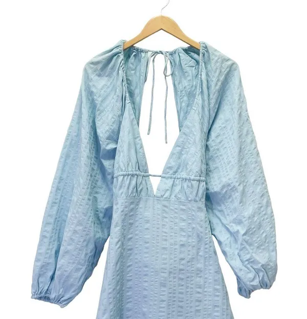 NWT Free People Endless Summer Puff Sleeve Open Back Mini Dress Blue Size Large - Image 6