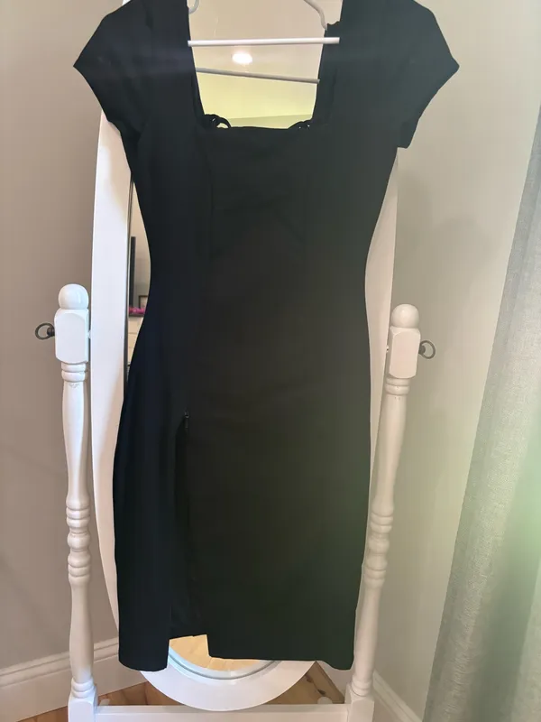 TA3 Square Neck MIDI waist snatching Dress Black - Image 3