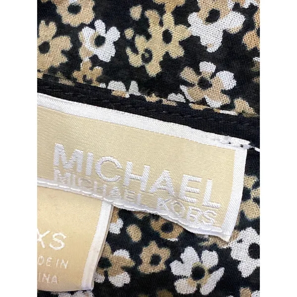 Michael Kors Floral Short Puff Sleeve Midi Button Down A-Line Shirt Dress Sz XS - Image 3