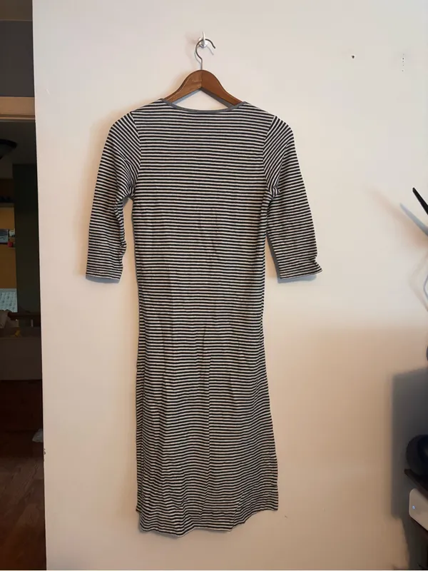 Anthropologie Postmark Navy Blue Striped High Slit Henley Tunic Top Midi Dress - Image 9