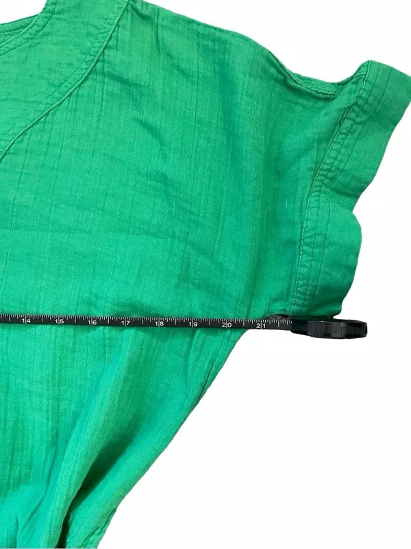Green Gauze Belted Mini Dress Pockets Relaxed Fit Medium - Image 6
