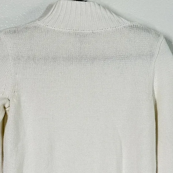 J.Crew XS Sweater Mockneck center cable-knit Ivory Fisherman Sweater 100% Cotton - Image 7