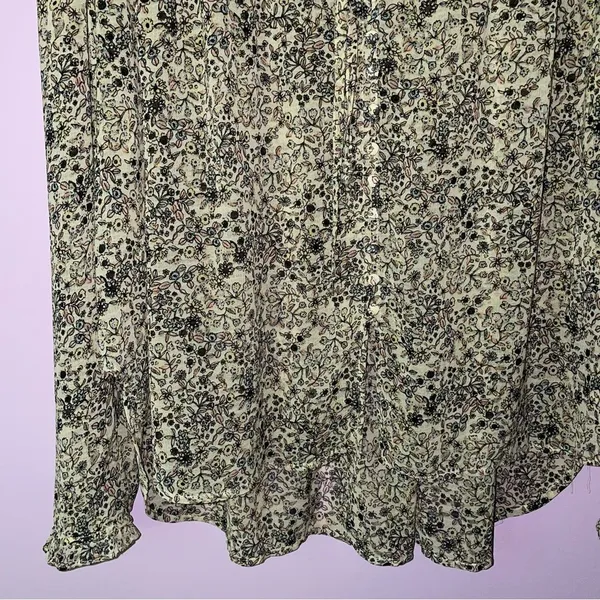 Free People Blouse M Yellow Ditsy Floral Chiffon Button Top - Image 6