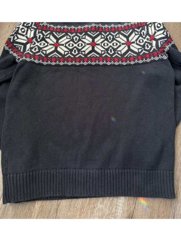 VTG L.L. Bean Cotton Quarter Zip Sweater Red White Navy Fair Isle Cottage Size M - Image 7