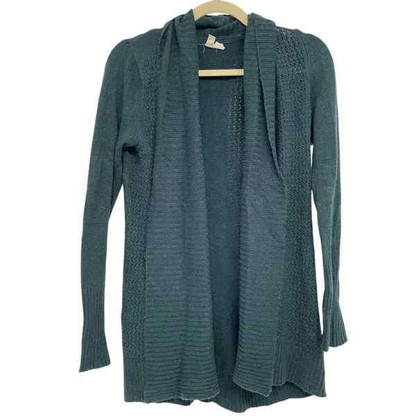 Moth Anthropologie Green Open Front Knit Cardigan Sweater XS Duster Long Line - Image 2