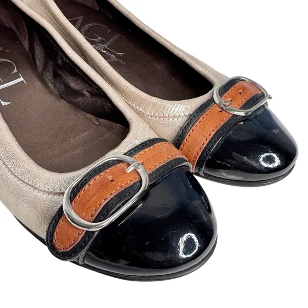 Agl Atillio Giusti Leombruni Gold Black Cap Toe Flat Sz 36/6 - Image 3