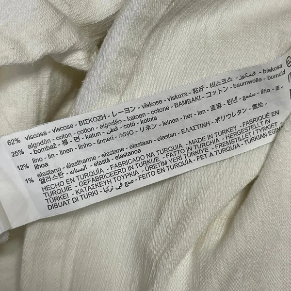 Zara Womens White Linen Long Sleeve Ruched Collared Button Down Shirt Top Size L - Image 5